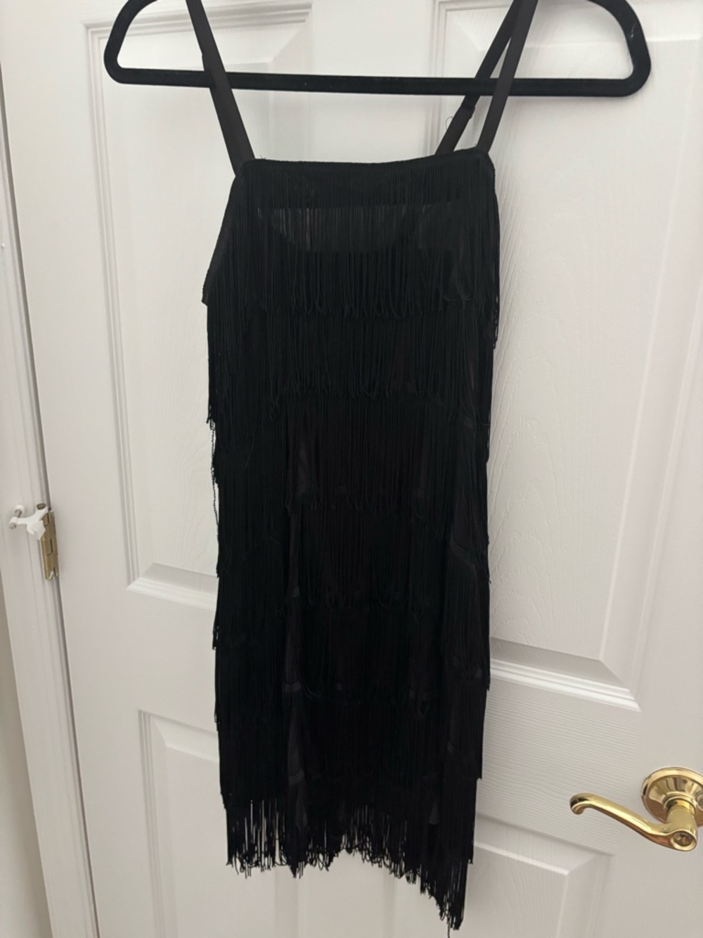 Unique Vintage Black Fringe Slip Dress